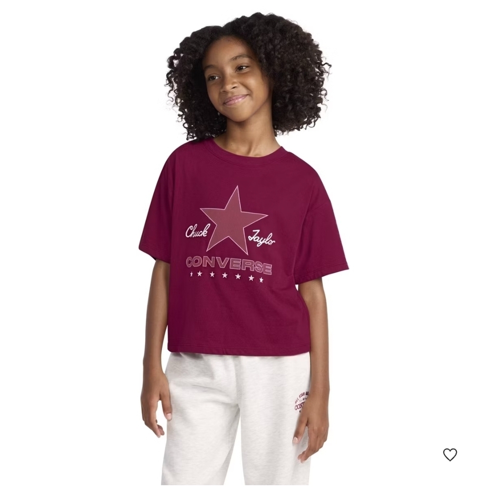Converse® Girls' Short Sleeve Boxy Fit T-Shirt - Berry Purple/Pink XL